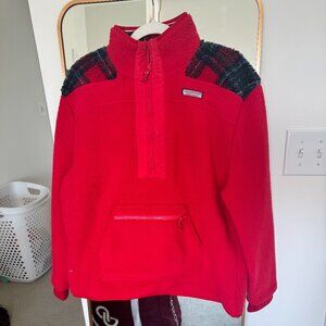 Vineyard Vines | Red Plaid Color-Block Super Shep Half-Zip Teddy Fleece Pullover